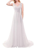Bridal Wedding Dress Beach Lace Wedding Dress A-Shaped Chiffon Skirt Deep V-Dress HZ0517