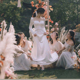Travel Shot Light Wedding Dress 2026 Spring New White Dens, Long-Sleeved Wedding Wedding Dress HZ0517