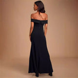 Station-Style Texture With A Word-In-One Sexy Bare Back Collared Tective-Style Open-Fork Dress Long Skirt Drag Skirt HZ0517