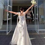 Korean Slings Light Wedding Dress Bridal Certificate Registration Small White Dress Engagement Dress Simple Temperament A-Character Dress Dress HZ0517
