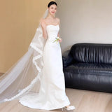 French Bra Light Wedding Dress Bride 2026 New Densate Simple Fishtail Engagement Girl Go Out Yarn Light Wedding Dress HZ0517