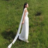 French Long Temperament Sexy Breast-Wearing Bridal Morning Dress Light Wedding Dress Slim Thin Simple Birthday Evening Dress HZ0517