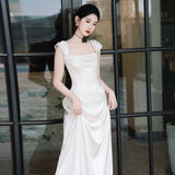 French-Style Lindened Bridal Temperament High-Level Sense Of Simple Shoulder Welcome Out Yarn White Fishtail Dress HZ0517