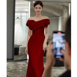 French Black Shoulder-Sand-Faced Banquet Annual Host Birthday Temperament Fish Tail Tail Evening Dress Dress Dress HZ0517