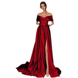One-Word Shoulder Drag-Tailed Evening Dress Long Party Dress Dress Temperament Performance Suit HZ0517