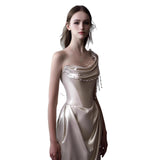 French One-Shoulder Evening Dress Woman 2026 New Senior Sense Bride Engagement Toasting Small Tail Host Dress HZ0517