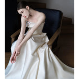 French Brated Light Wedding Temperament Simple Bride White Niche Light Luxury Yarn Engagement Welcome Dress HZ0517