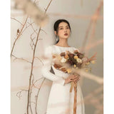 French Light Wedding Dress 2026 New Sensian Long-Sleeved Temperament Apparent Simple Bride White Vertiny Welcome Evening Dress HZ0517