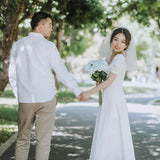 French Light Wedding Certificate Registration Small White Dress Densified Simple Exterior Travel Lawn Wedding Engagement Dress Girl HZ0517