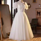 2026 Spring New Retro Travel Photo Wedding Dress Hepburn Hong Kong Style Simple Fashion White Yarn HZ0517