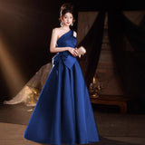 Blue Evening Dress Dress Light Luxury Small Minority Annual Meeting Host Banquet Dress Shoulder Art Exam Solo Performance Suit HZ0517