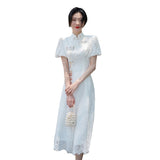 White Cheongsam Dress Woman 2026 New Summer New Chinese Style National Style Dress Collar Evening Dress HZ0517