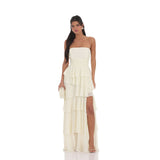 White Girded Lumbar Lotus Side Shoulder Dress Dress Dress Birthday Party Dress HZ0517