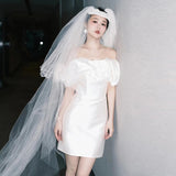 French Light Wedding Dress Bride With A Simple Temperament Of The Yarn Short Certificate Engagement Dress Small HZ0517