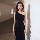 Black Evening Dress Women 2026 Shoulder Squins Smelly Dresses Banquet Temperament Party Dresses HZ0517