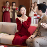 Toasting Dress Bride 2026 New Long-Sleeved Red Engagement Dress Temperament High-End Wedding Day Back Door HZ0517
