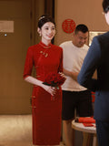 A Toasting Cheongsam Small Bridal Engagement Dress Red Dress Woman Summer Back Door 2026 New Cheongsam HZ0517