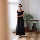 Black Word Shoulder Pat Light Wedding Dress Long Slim Slimming Banquet Dress Host Show Dress Dress Dress Dress Dress HZ0517