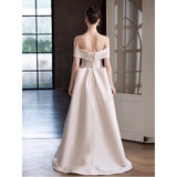 Light Wedding Dress Bridal 2026 New French Style Denswear Simple One-Word Engagement Dress Dress Light Luxury Niche HZ0517