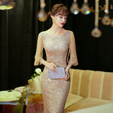 Sequin Evening Dress 2026 New Banquet Temperament Sexy Fishtail Champagne Party Show Dress HZ0517