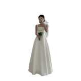 Sexy Sling With Ribbon With A Light Wedding Dress With Simple Tailed French Bridal Lawn Bare Back White Yarn Skirt HZ0517