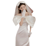 French Sling Light Wedding Dress Bridal Bridal Sen Tie Simple Super Fairy Bow Vertebry Fishtail Go Out Yarn Small Tail Dress HZ0517