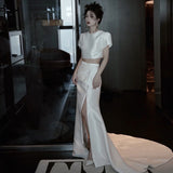 French Light Wedding Dress Senior Feeling Bride Niche Wedding Welcome Go Out Of The Yarn Series Super Fairy Dentender Split Dress Dress HZ0517