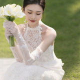 French Light Wedding Dress 2026 Bride's New Heavy Industry Lace Heben Style Banquet Hanging Neck Fishtail Evening Dress HZ0517