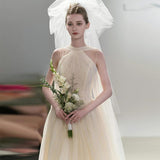 Star With The Same Hanging Neck Light Wedding Dress 2026 Spring New Bridal Exterior Travel To Welcome Light Yarn French Yarn HZ0517