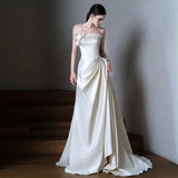 French Brated Light Wedding Temperament Simple Bride White Niche Light Luxury Yarn Engagement Welcome Dress HZ0517