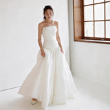 French Light Wedding Dress Sen Is Simple Brae Light Luxury Small Korean Banquet Temperament Long Evening Dress Ponbo Skirt HZ0517