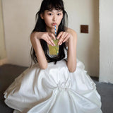 French Retro Stender White Corset Dress Female Waist Thin Temperament Long Sleeve Long Skirt Puffy Skirt HZ0517