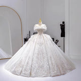 One-Word Shoulder French Wedding Dress 2026 New Heavy Industry Bride Drags The Main Yarn At The Moment Of The Princess Wedding Dress HZ0517