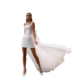 2026 Summer New White Slings Light Wedding Dress Tug-Tail Fashion Travel Engagement Photo Light Yarn Evening Dress HZ0517