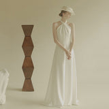 Light Wedding Dress French 2026 New Winter Temperament Dingy Noodles Hanging Neck Shooting Small Dress Simple Atmosphere Yarn Girl HZ0517