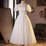 2026 Spring New Retro Travel Photo Wedding Dress Hepburn Hong Kong Style Simple Fashion White Yarn HZ0517