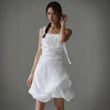 French Sling Light Wedding Dress 2025 New Bare Back Dress Bridal White Yarn Small Tail Evening Dress HZ0517