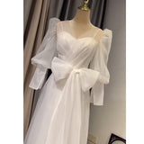 French Light Wedding Dress 2026 Spring New Bride Wedding Simple Atmospheric License To Go Out Yarn Thin Dress HZ0517