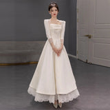 French Long-Sleeved Light Wedding Dress 2026 New White Simple Set Of Sips Niche Side Collared Engagement Morning Dress HZ0517