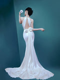 Hanging Neck Bare Back Sleeveless Dress Card Small White Dress Wedding Dress Light Small Small Tail French Light Wedding Dress HZ0517