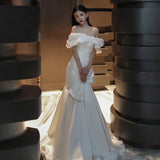 The Fastern Face Shoulder Light Wedding Dress 2026 Spring New Trend Bridal Princess Wind Fishtail French Dress Goods HZ0517