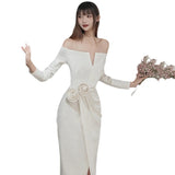 French Light Wedding Dress 2026 Spring New Bride Sexy Simple Door Yarn Shoulder-Singed Fishtail Dress HZ0517