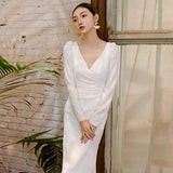 2026 New Bridal Light Wedding Dress Long Sleeves Of The Simple Temperament Famous Banquet Host Mori Evening Dress HZ0517