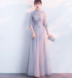 Smoke Gray Chinese Banquet Evening Dress Women 2026 New Summer Annual Meeting Dress Dress Dignified Atmospheric Long HZ0517