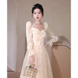 French Champagne Evening Dress 2026 New Light Luxury Temperament Annual Art Dress Adult Ceremony Banquet Princess Dress HZ0517