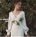 Light Wedding Dress 2026 Summer New Brides Neatly Bridal Dress Simple Long Sleeve Wedding Small Dress Girl HZ0517
