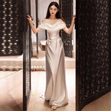 French Word Shoulder-To-Face Wedding Dress New Bridal Temperament Simple And Elegant Atmosphere To Go Out To Greet Dress Woman HZ0517