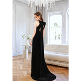 Black Velvet Hanging Neck Dress 2026 New Spring Birthday Dinner Piano Performance Suit Host HZ0517