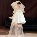 French Sweet Light Wedding Dress Super Fairy Flower Morning Robe Female Bride White Fading Face High Certificate Engagement Dress Dress HZ0517