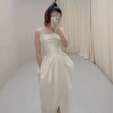 White Brated Light Wedding Dress Bride Simple Korean Version Of The Small French Open Fork Out Of The Yarn And Shading Noodles Long Wedding Dress HZ0517